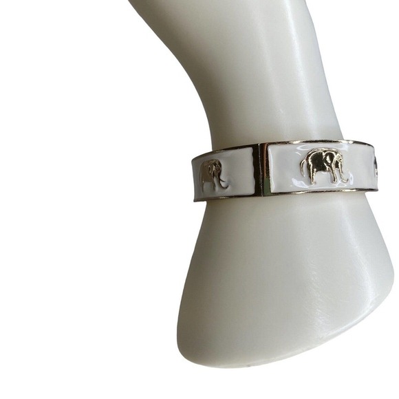 FORNASH Elephant Hinge Bangle Bracelet Gold & Cream Enamel 7.25" - Picture 5 of 8
